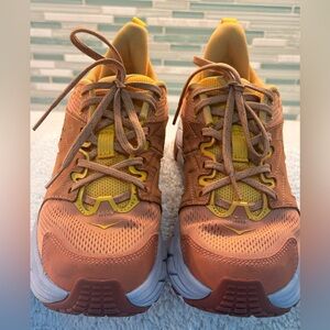 Hoka Brown and Yellow Athletic Shoes